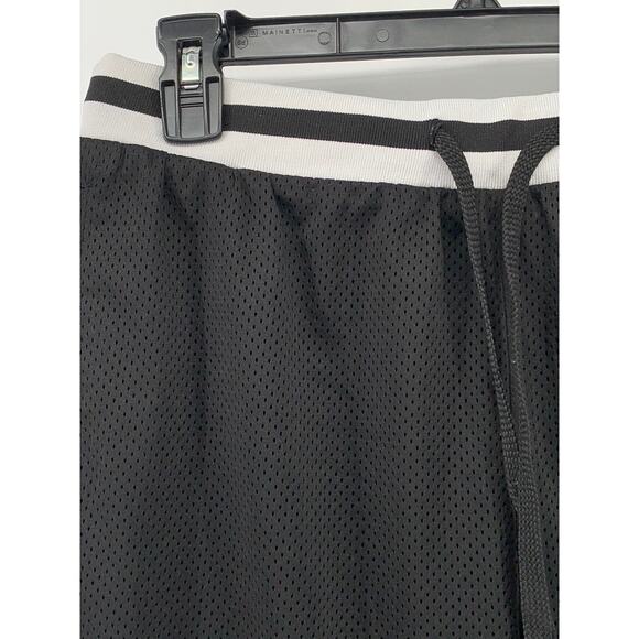 UNBRANDED Men's Black-White Mesh Drawstring Active Basketball Shorts SZ S - Picture 6 of 8